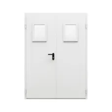 Дверь противопожарная металлическая двупольная ДПР-Олимп-02/60 (EI60) с остеклением равнопольная угловая коробка (1450-2075, Левая, RAL 7035)