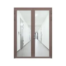 Дверь противопожарная остекленная двупольная ДПО-Олимп-02/30 (EIW30) из стального профиля, торцевая коробка (1800х2090мм), порог с притвором, равнопольная