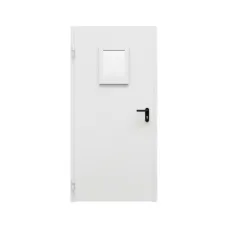 Дверь противопожарная металлическая однопольная ДПР-Олимп-01/30К с остеклением угловая коробка (0950-2075, Левая, RAL 7035)