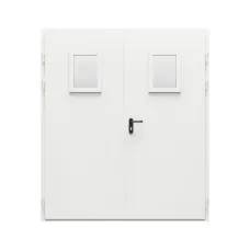 Дверь противопожарная металлическая двупольная дымогазонепроницаемая равнопольная угловая коробка типа ДПР-Олимп-02/60 (EIS 60) с остеклением (1600-2075, Правая, RAL 9010)