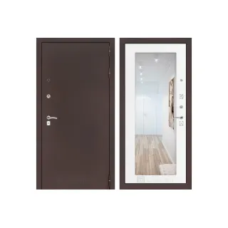 Входная дверь Labirint CLASSIC антик медный с Зеркалом 18 - Белое дерево